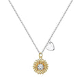 925 silver sunflower necklace with geometric daisy pendant on an adjustable cross chain