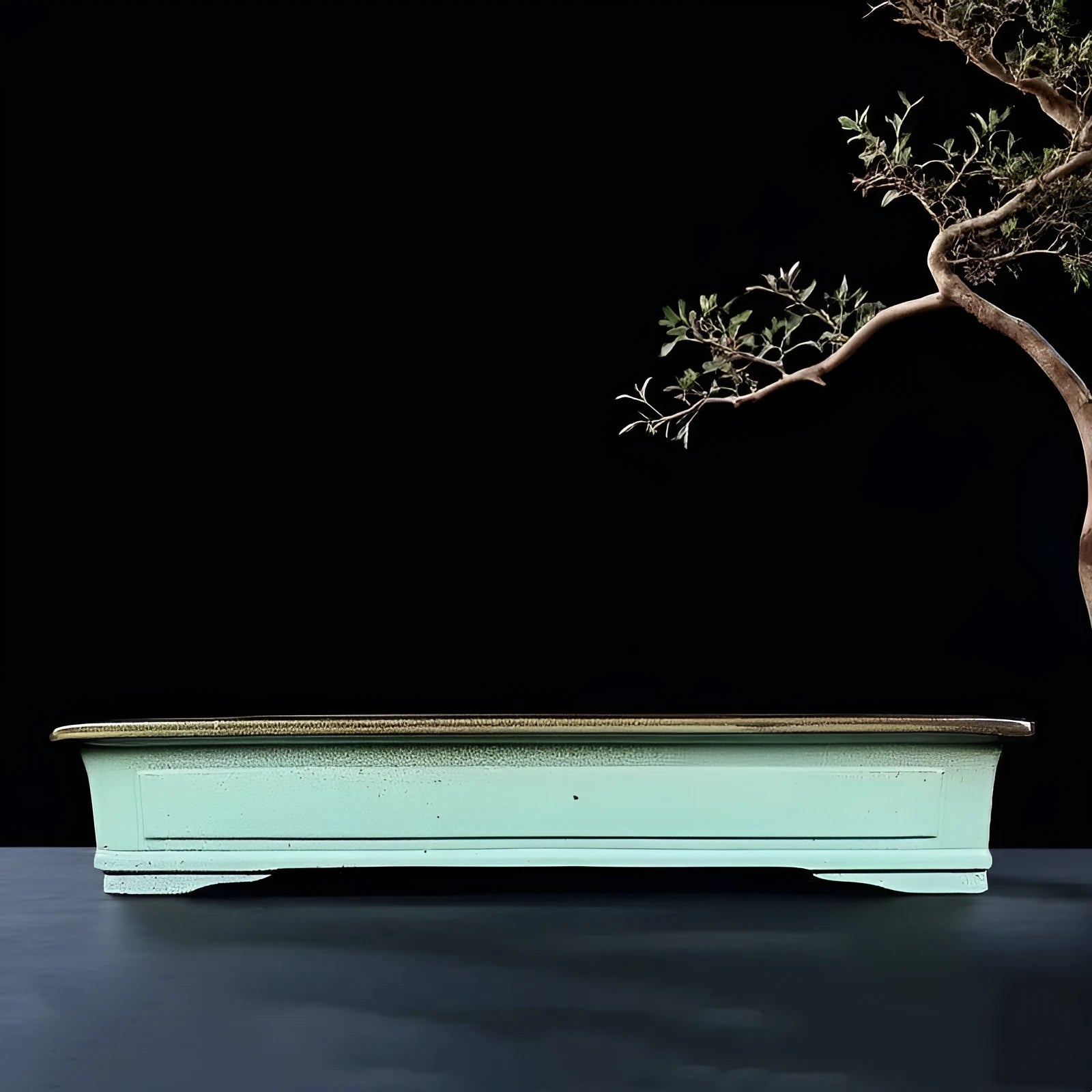 Green crackled glaze ceramic bonsai pot with handmade retro purple sand finish