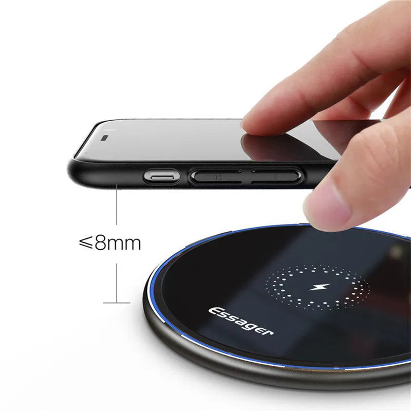 Black or white 15W Qi wireless charger with aluminium alloy surface and LED status light