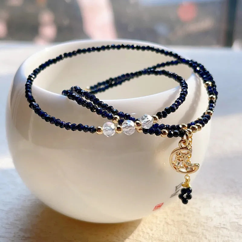 Blue gold sand stone three-ring multi-layer bracelet for women showing manual craftsmanship