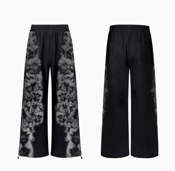 Printed loose street trousers set with hoodie and seven-inch pants in polyester fabric