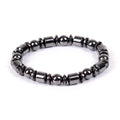 Black stretch bracelet with a pentagram stone, made from magnetite and hematite.