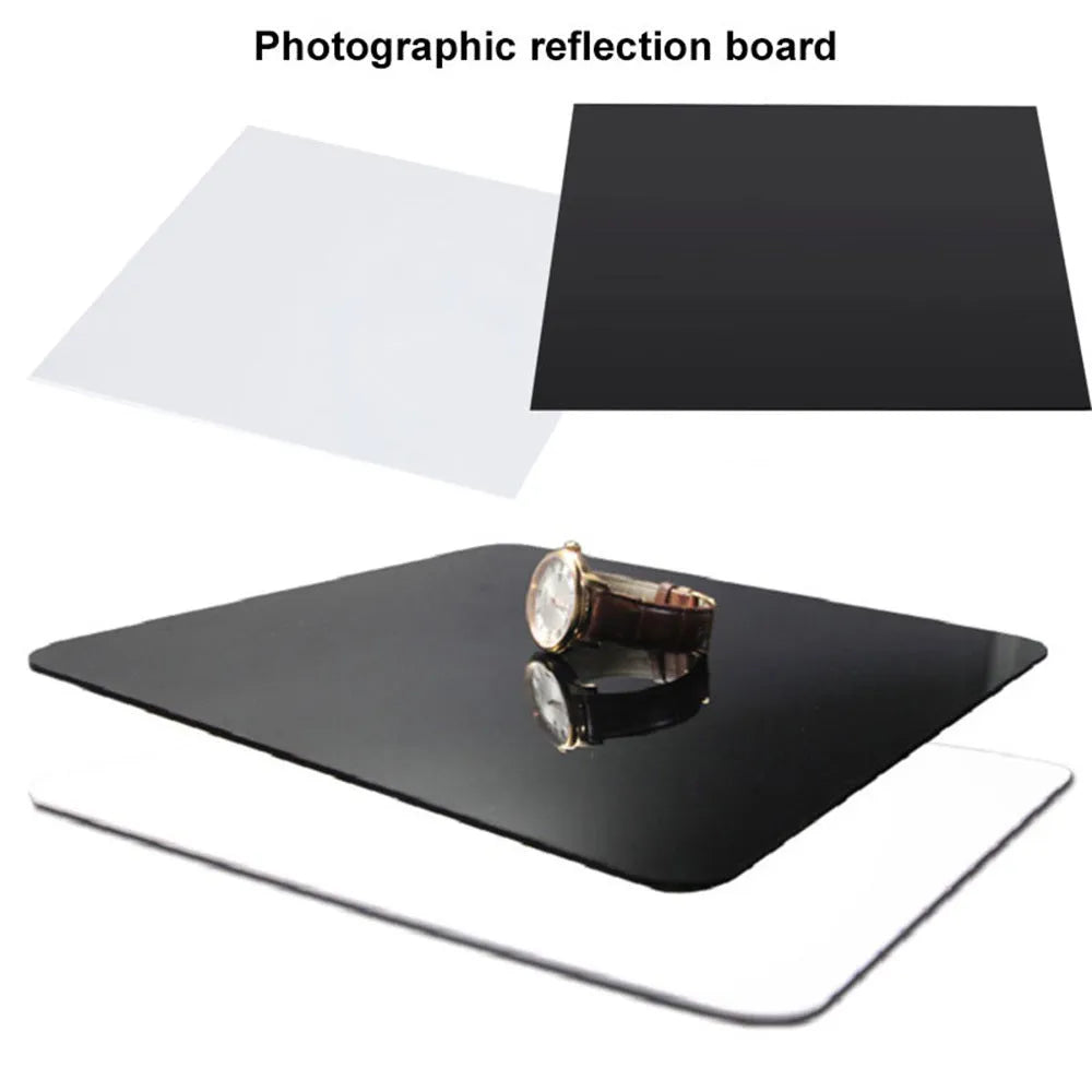 Black and white acrylic reflection board for photography with protective film, sizes 20cm to 40cm.