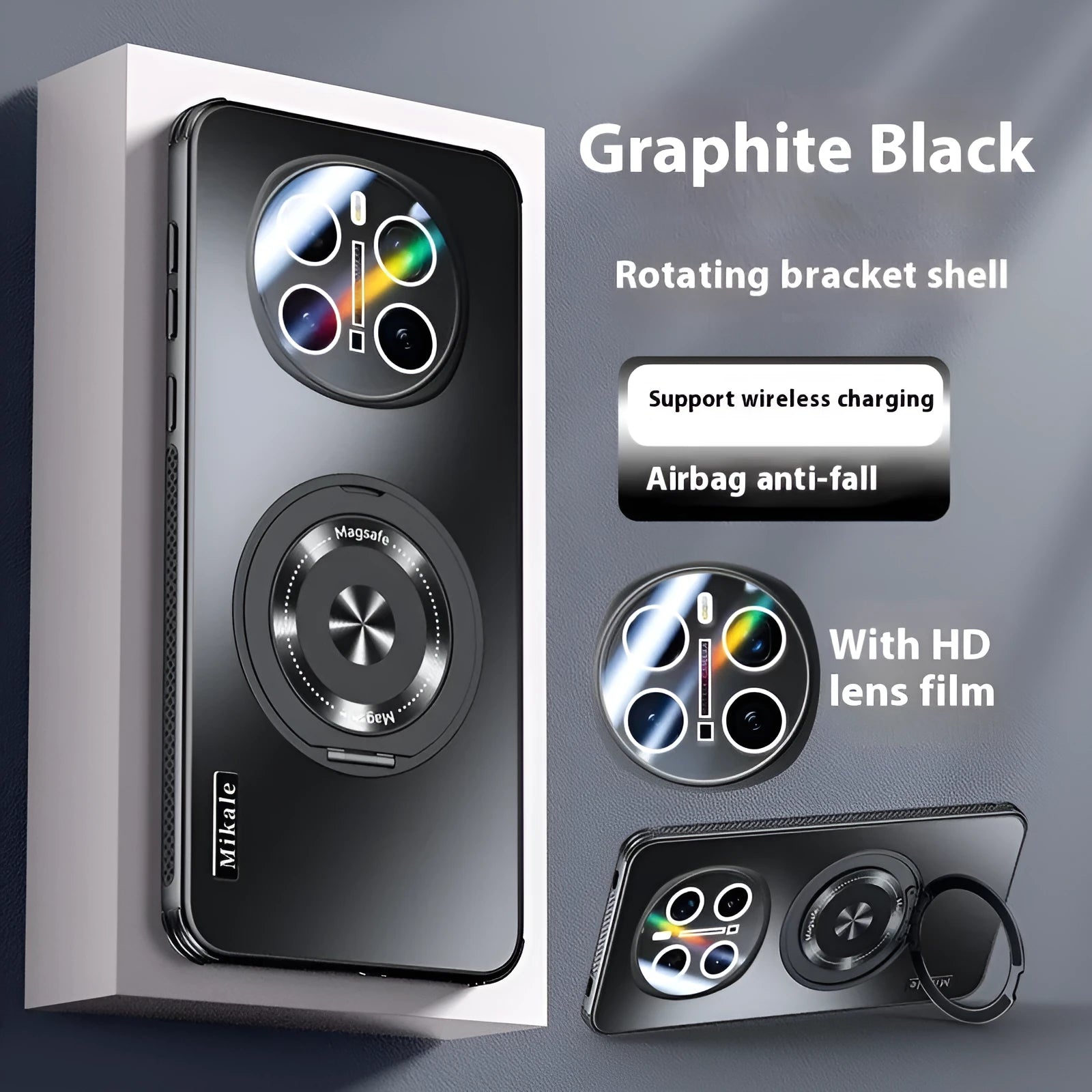 Graphite Black metal phone case with rotating bracket and magnetic suction for Huawei Mate 60
