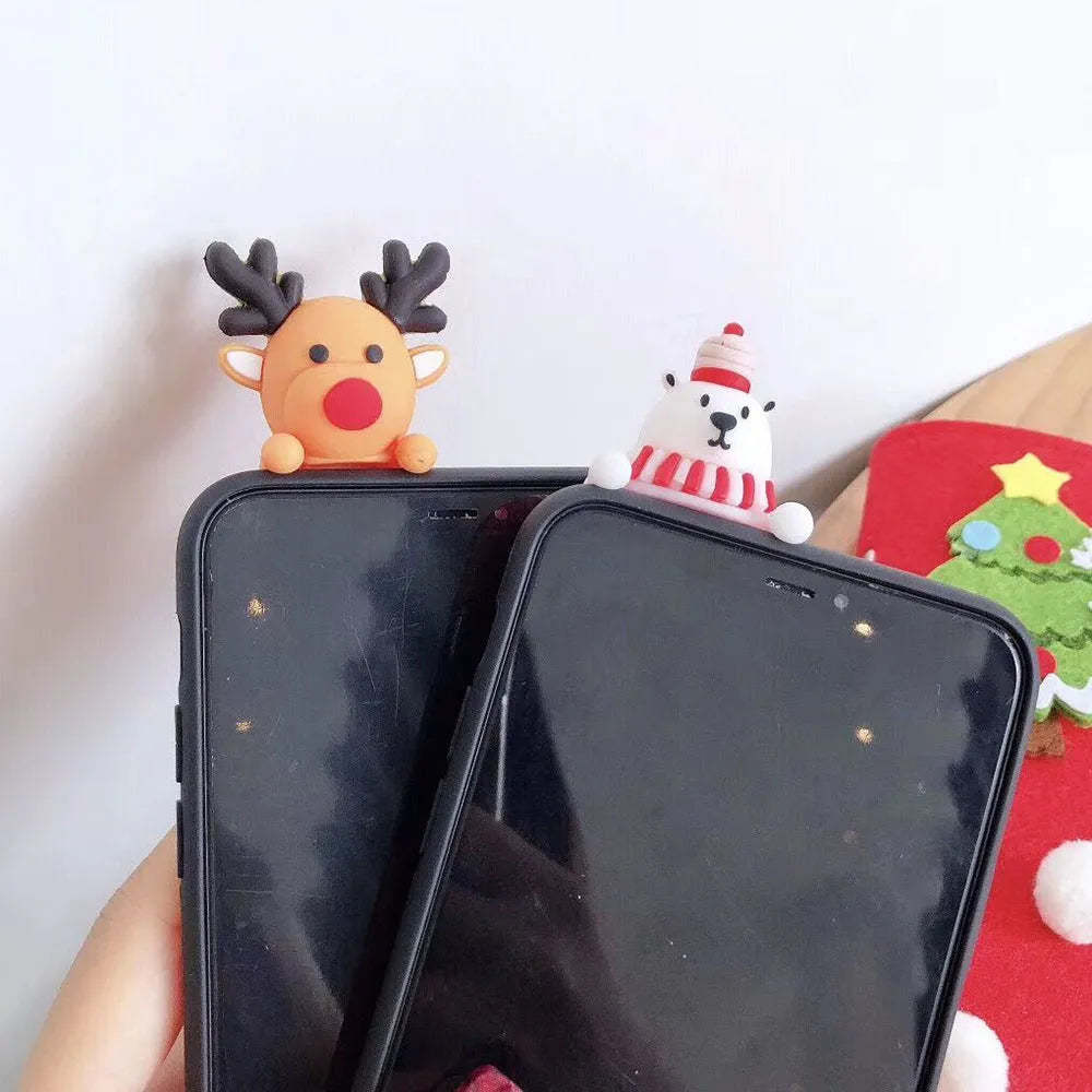 Christmas-themed silicone phone case for iPhone showing festive design on back cover
