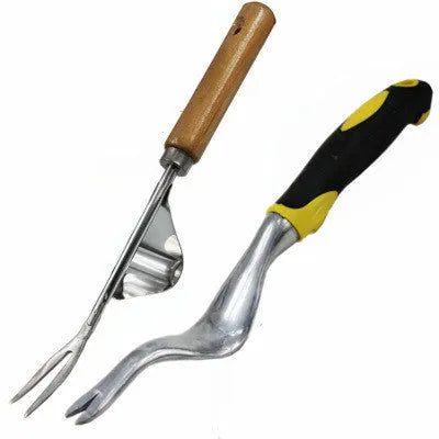 Aluminum alloy and wooden handle weeding tools set in yellow and black with rubber grip for garden use
