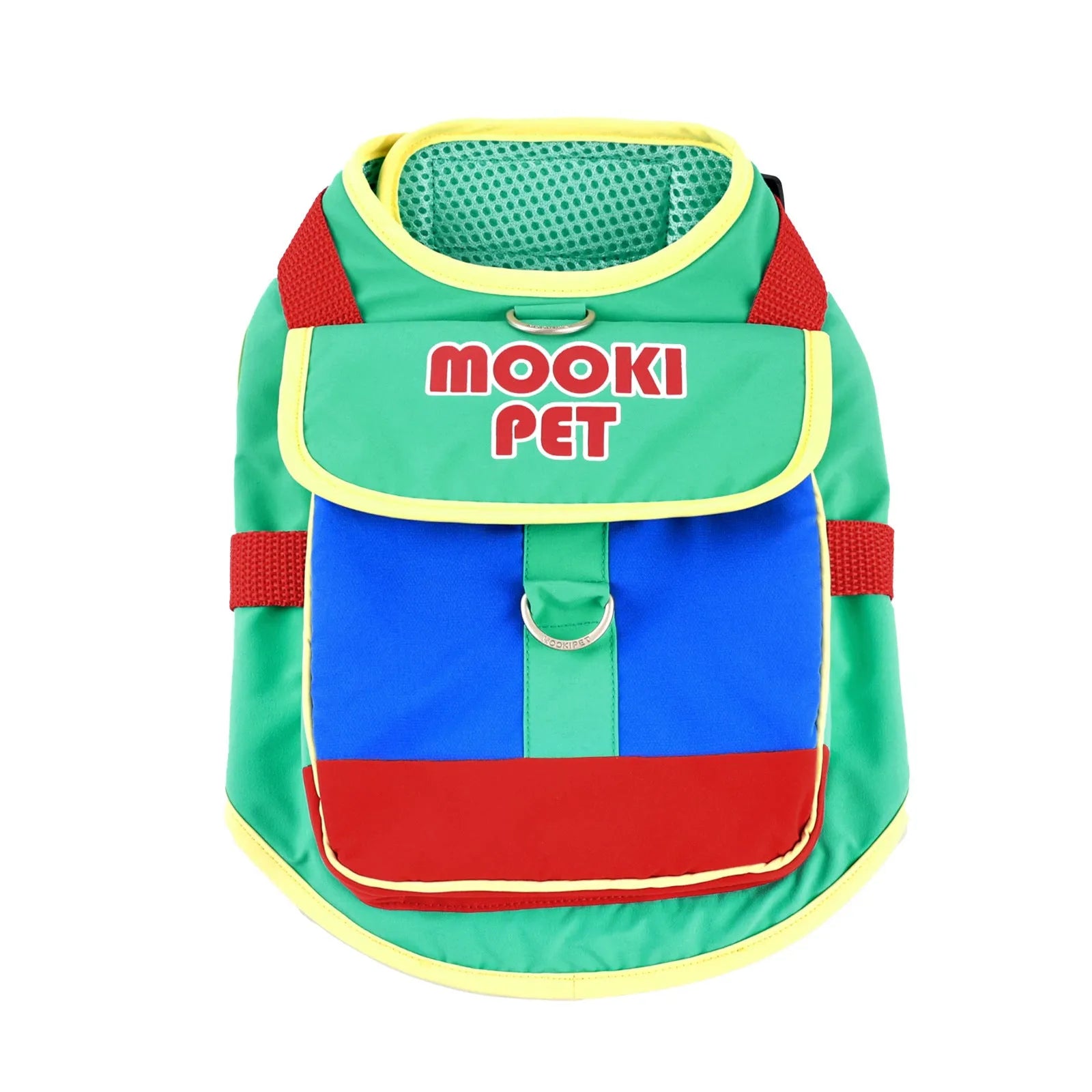 Mookipet green 100% polyester fibre pet traction strap on a white background, showing adjustable sizing for dogs and cats.