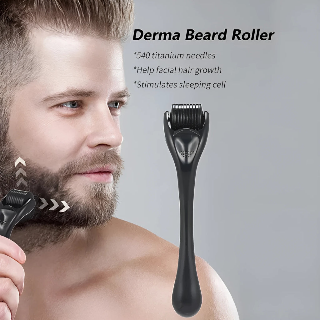 Black and purple derma rollers with titanium microneedles for facial skin and scalp treatment