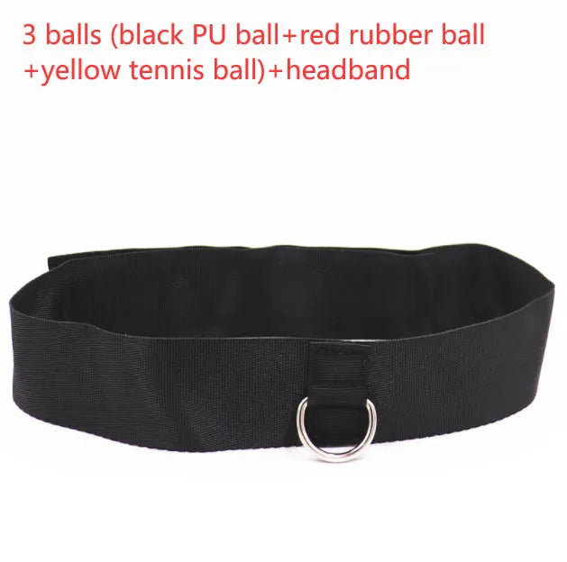 Head-mounted boxing reaction training ball with adjustable headband and choice of red, green, or yellow soft balls.