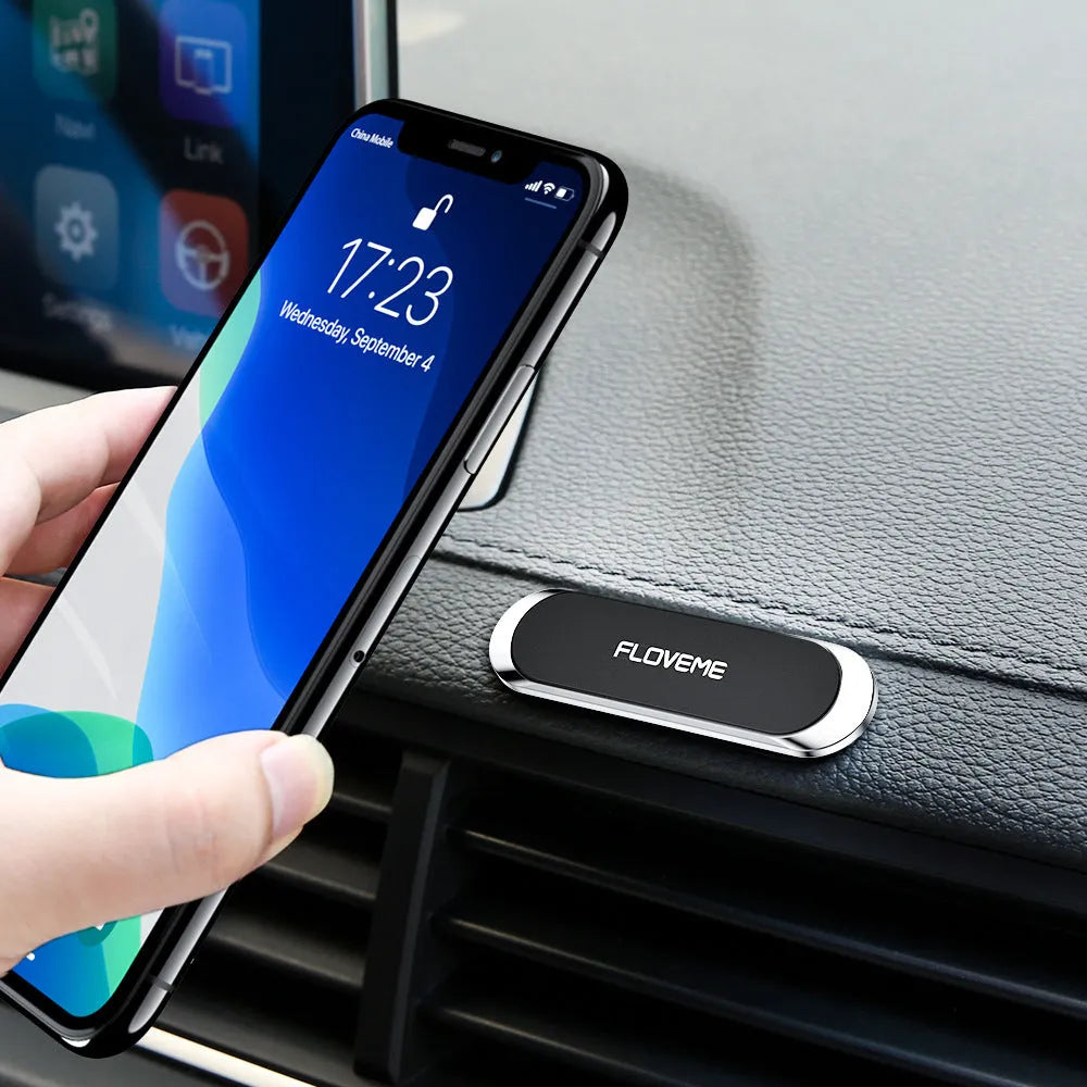 Black magnetic car and home mobile phone holder with square silver iron sheet and no-mark adhesive