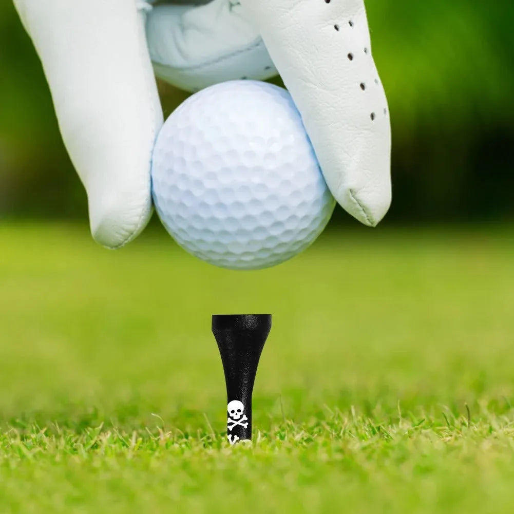 Black skull print bamboo golf dowel pins in 70mm and 83mm sizes, set of 10 spike accessories