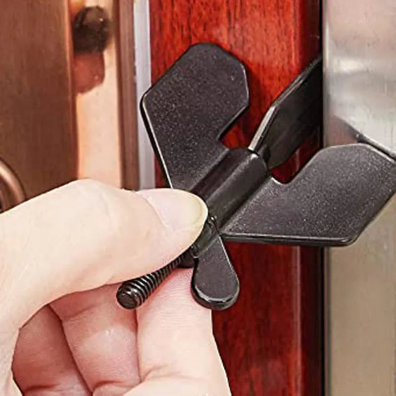 Portable hotel door lock in black, 304 stainless steel, anti-theft door stopper for travel and home safety
