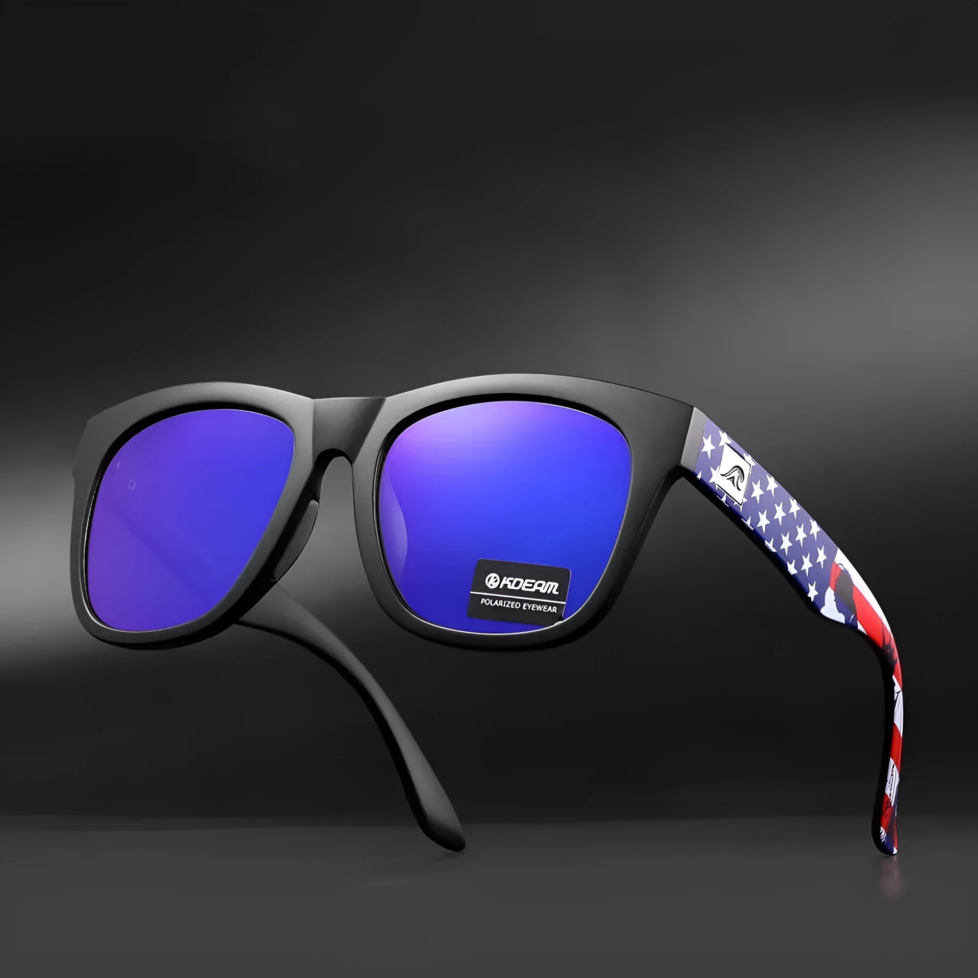 Black polarised sunglasses with TAC lenses for UV protection during fishing, driving, and travel.