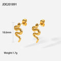 Gold snake stud earrings for women, 18K gold plated stainless steel, INS style, 1 pair