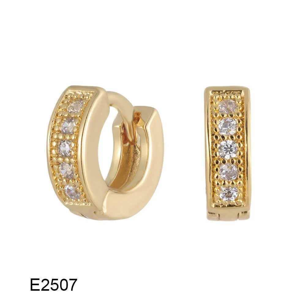 Brass gold plated heart-shaped clip earrings with zircon and gang drill decoration on copper