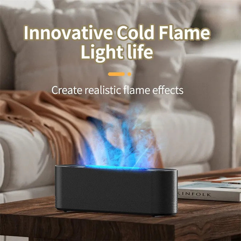 Black flame air humidifier and aroma diffuser with LED lights and water tank