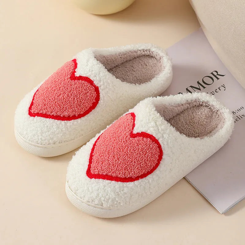 Women's cartoon plush home slippers in Big Love design with round toe and PVC sole
