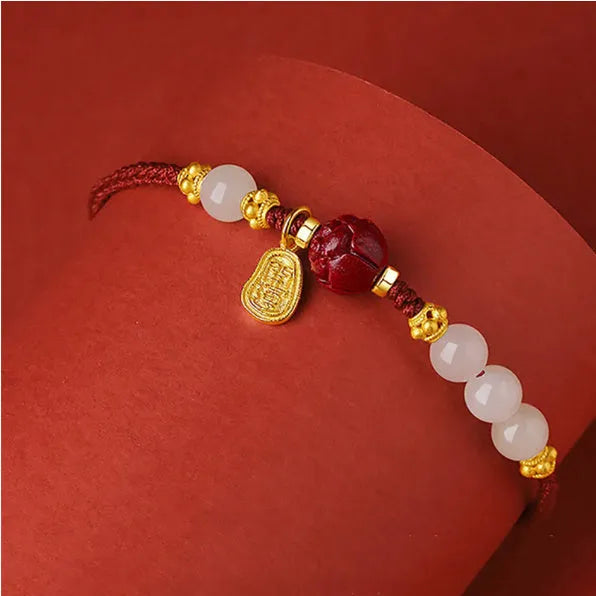Hetian Jade Cinnabar Red Rope Women's Bracelet with 925 silver and adjustable chain in shore bracelet colour