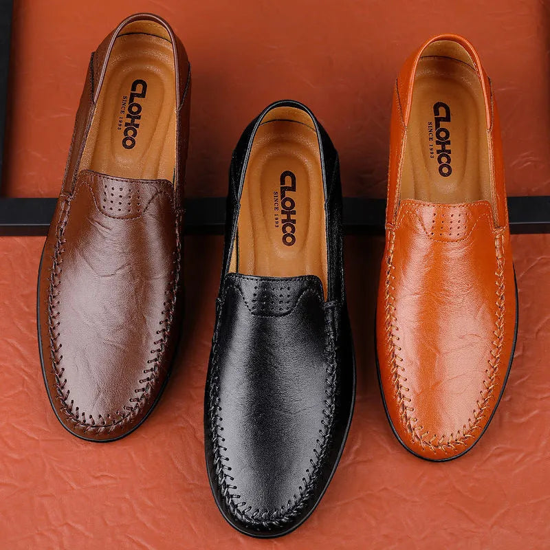 Men's cowhide leather business casual shoes with round toe and flat heel in multiple colours