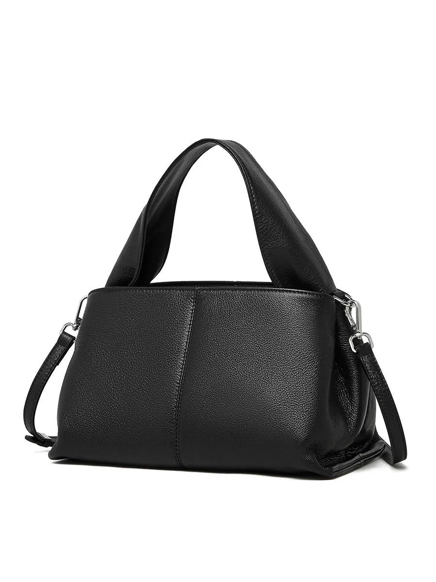 Retro texture cowhide messenger bag in horizontal square shape with double-joint shoulder straps
