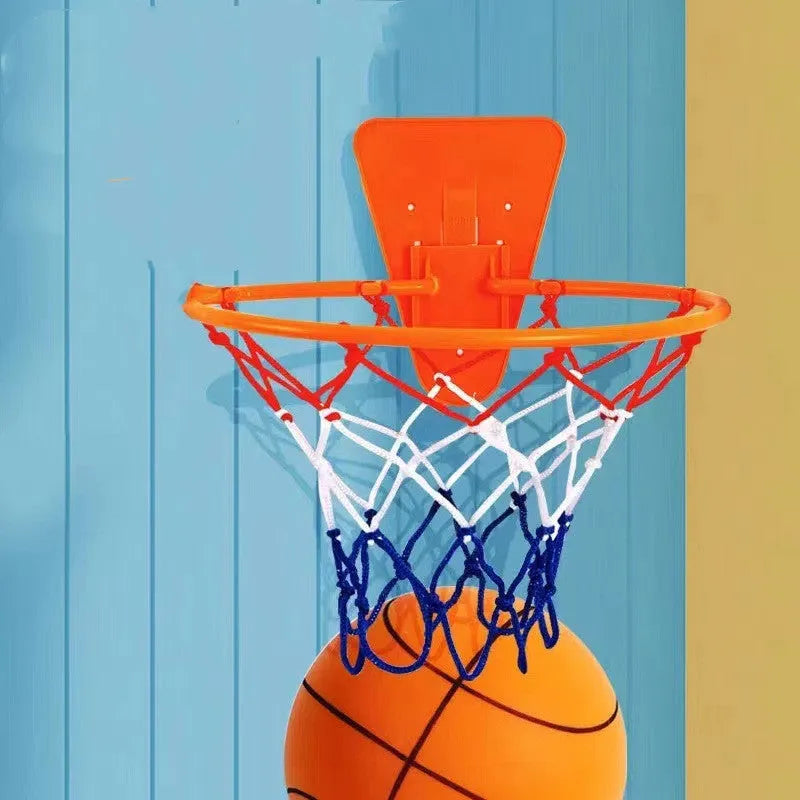 Silent foam indoor basketball toy in bright colours with soft elastic construction for safe indoor play