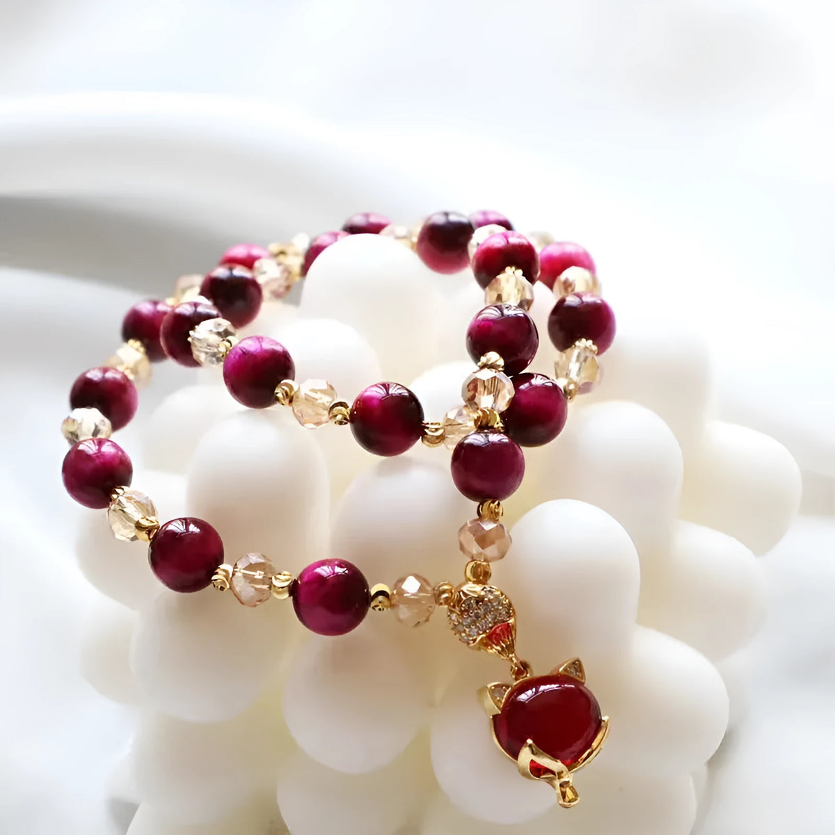 Handmade Tigereye crystal bracelet showing natural Vanves stone in single and double chain configurations