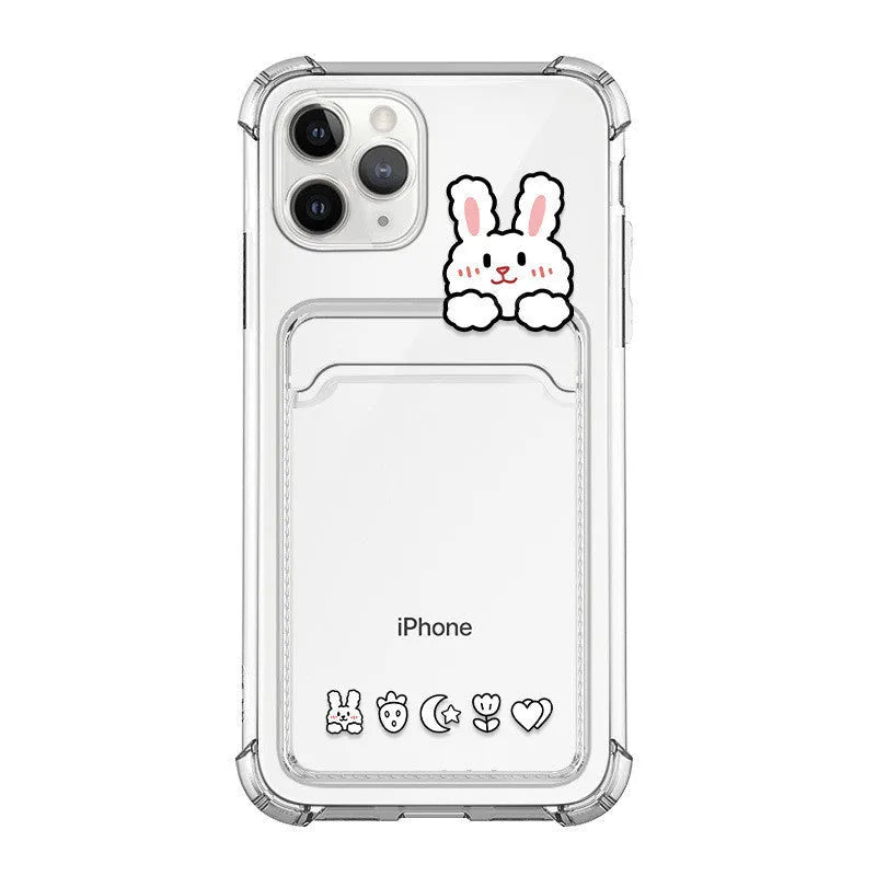 Transparent cartoon phone case with card holder pocket for iPhone models