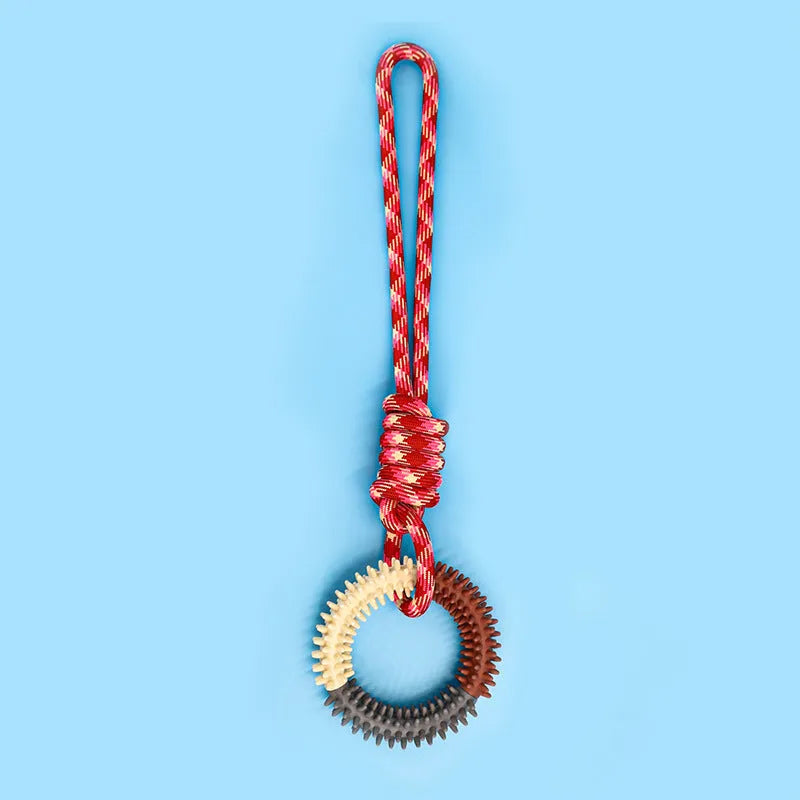 43cm colourful braided rope dog toy with knot sections for chewing and teeth cleaning