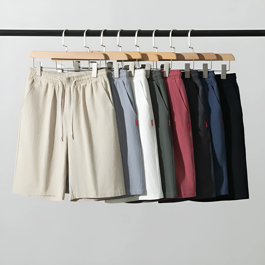 Cotton linen blend cropped pants in a solid colour with a drawstring waistband