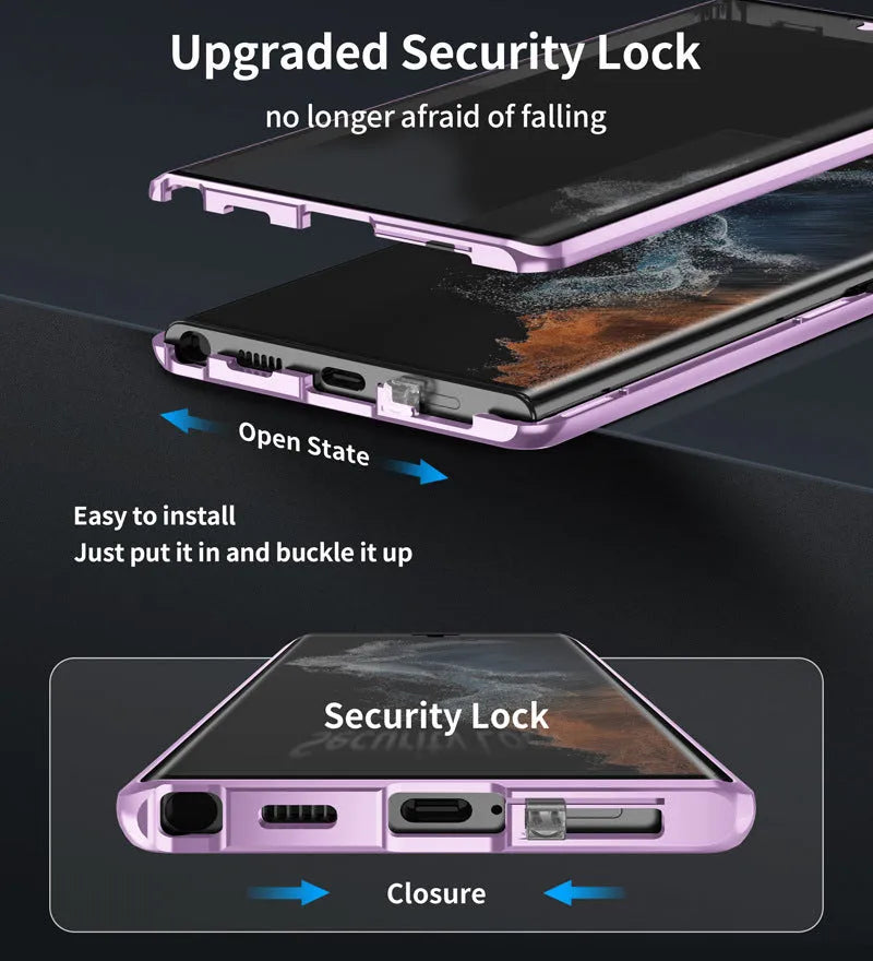 Samsung S24 Ultra magnetic phone case with integrated privacy mirror in multiple colour options