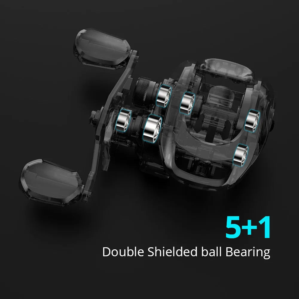 Drip wheel fishing reel showing left-hand and right-hand wheel specifications alongside the included fishing vessel.