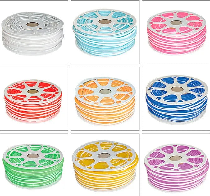8mm flexible silicone neon light bar in various colours showing 50 metre length for decorative sealing