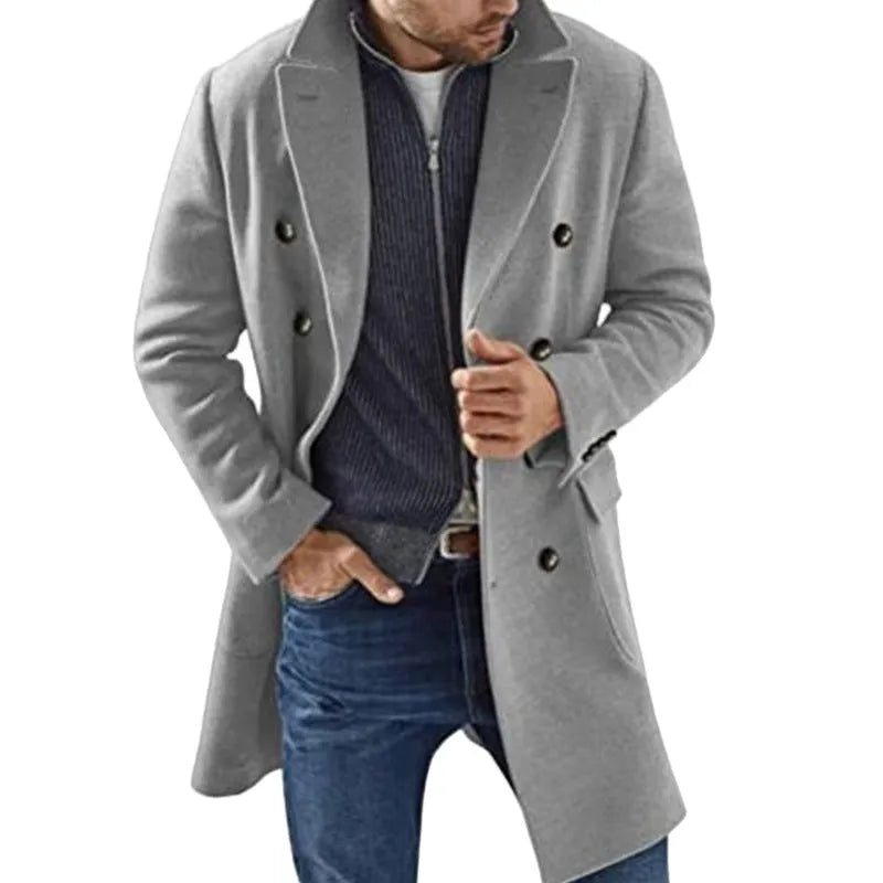Woolen men's coat warm padded jacket solid colour black front view