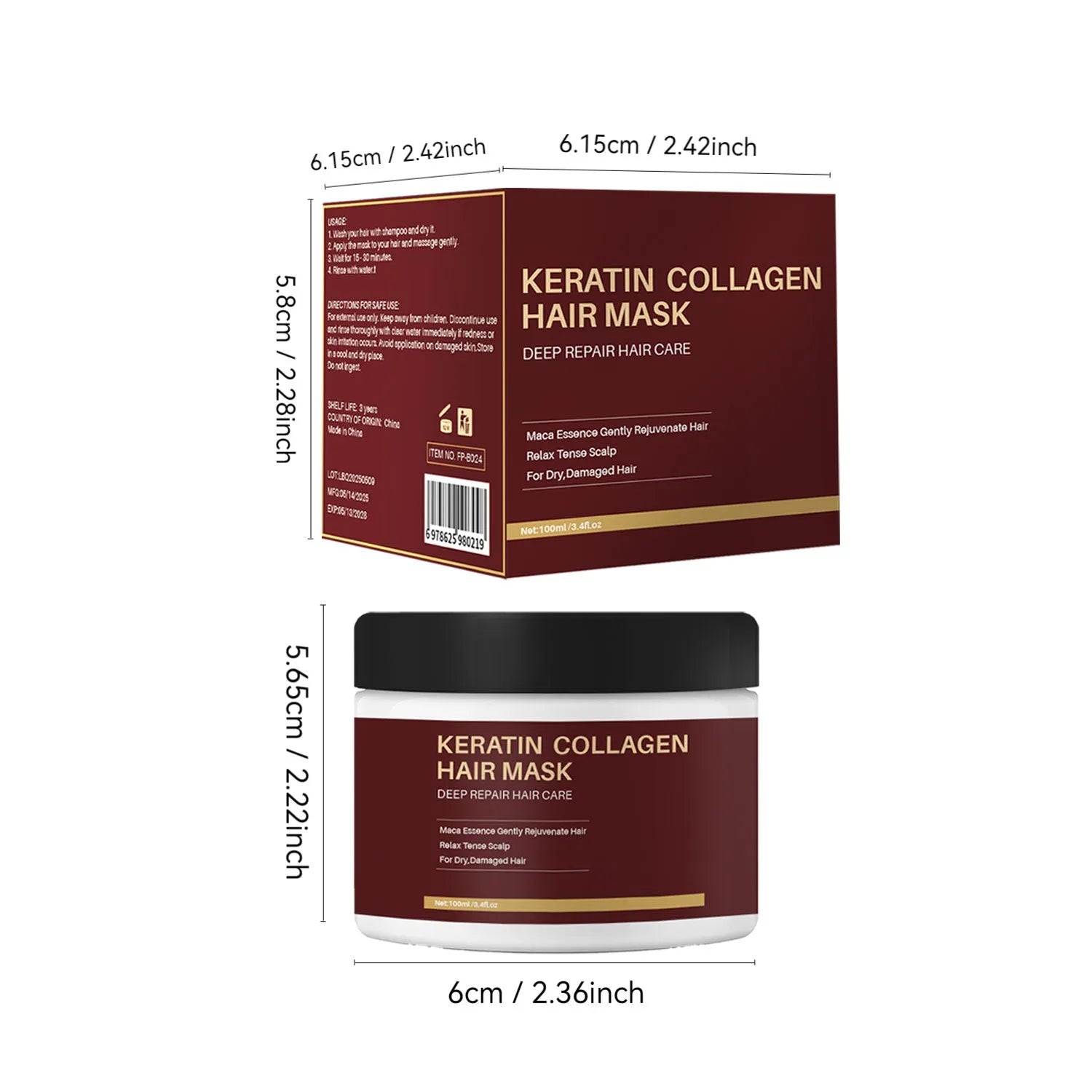 100ml collagen hair mask for moisturising and repairing treatment of dense hair