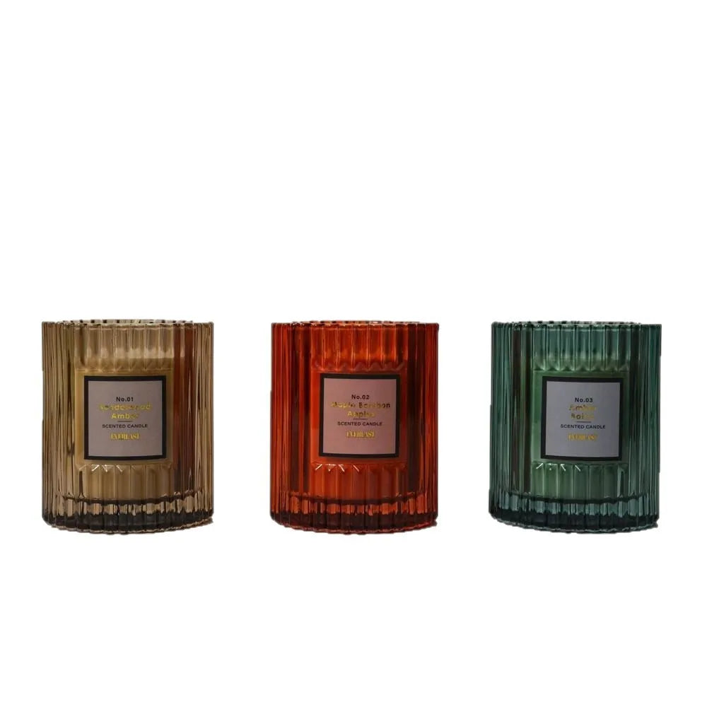 Cylindrical soy wax aromatherapy candle in amber colour with smooth surface