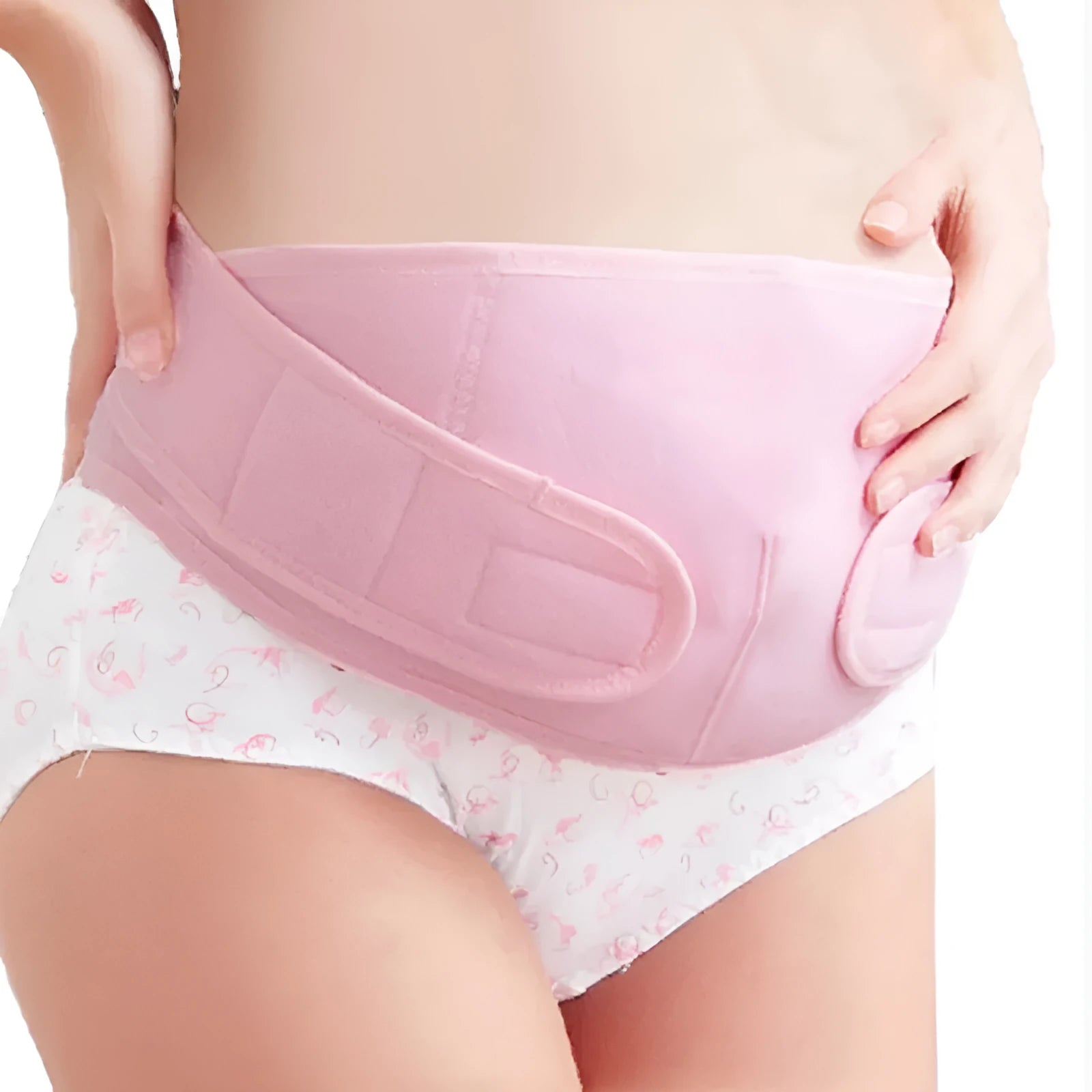 Cotton pre-pregnancy support belt in pink, with adjustable length and telescopic elasticity for stomach lift