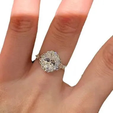 Silver geometric ellipse ring with adjustable opening and diamond treatment on copper