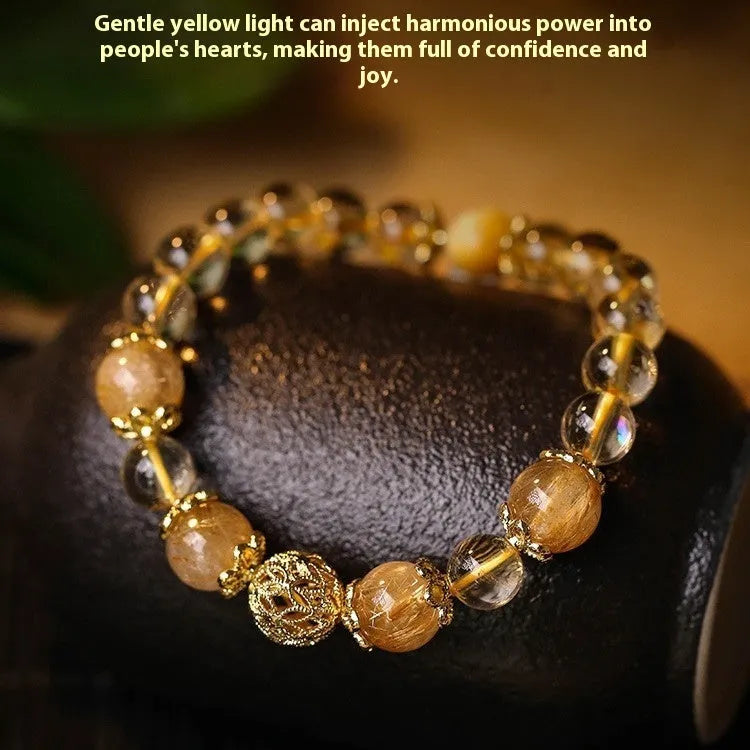 Personality Citrine Lucky Bracelet for women in retro style with artificial crystals and electroplated metal.