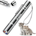 Silver aluminium alloy cat laser pointer wand with USB charging port and pattern selection gear