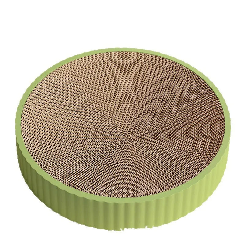 Green and white round cat scratching board with 55cm diameter and corrugated cardboard surface