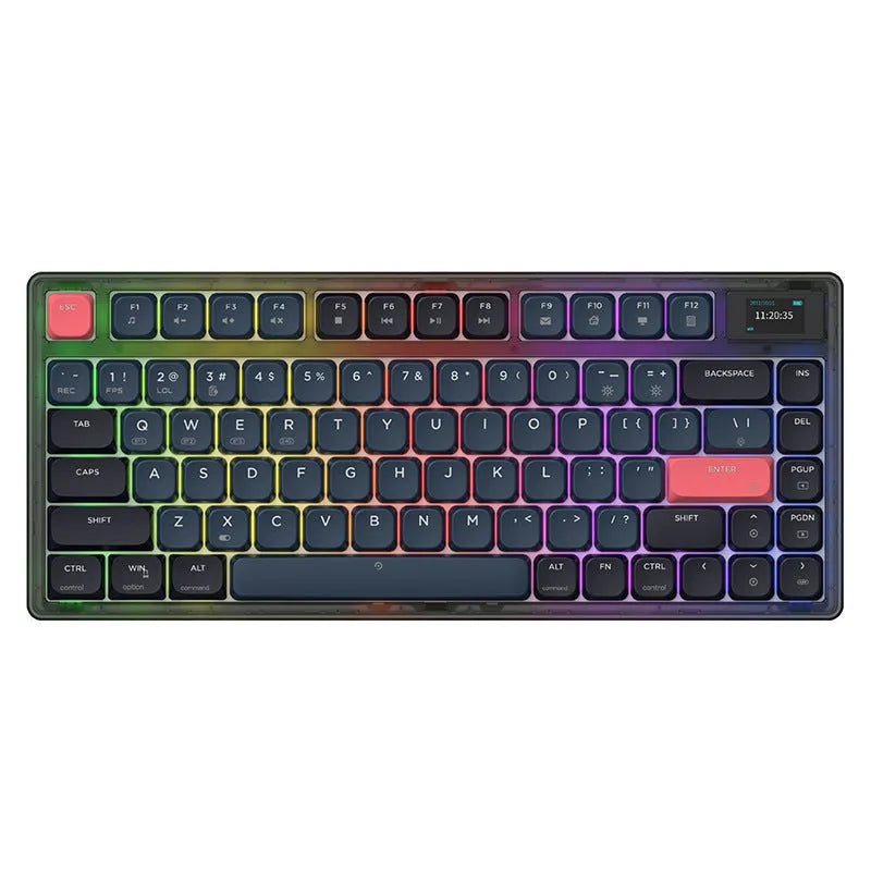 Ajazz AK832PRO three-mode mechanical keyboard in green colour with RGB lighting and compact 81-key layout.