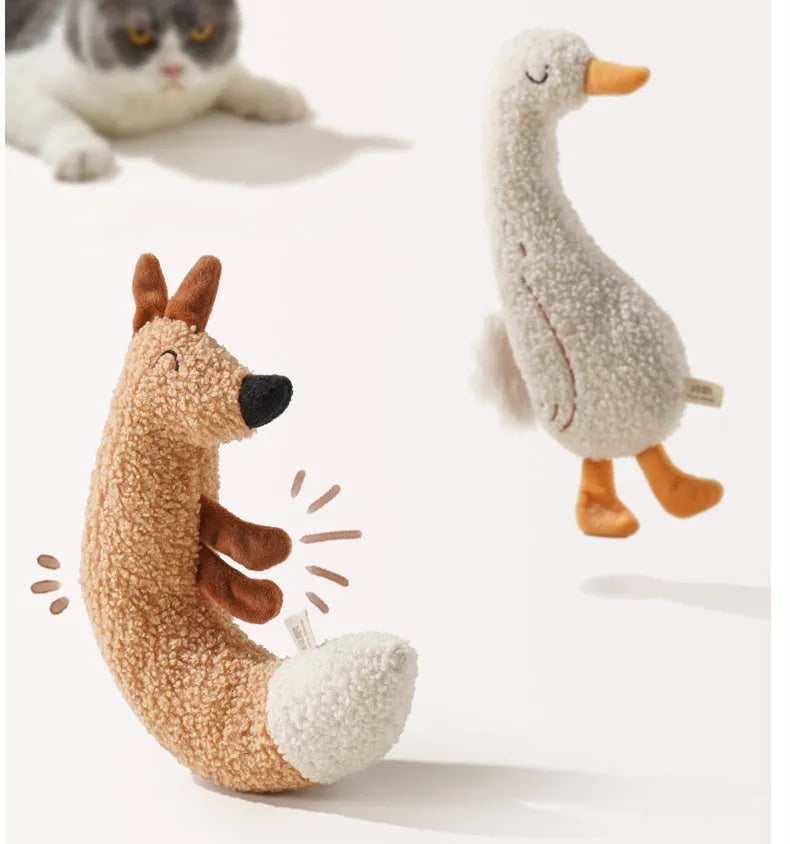Cartoon fox and duckling pet chew toys with teddy velvet fabric construction