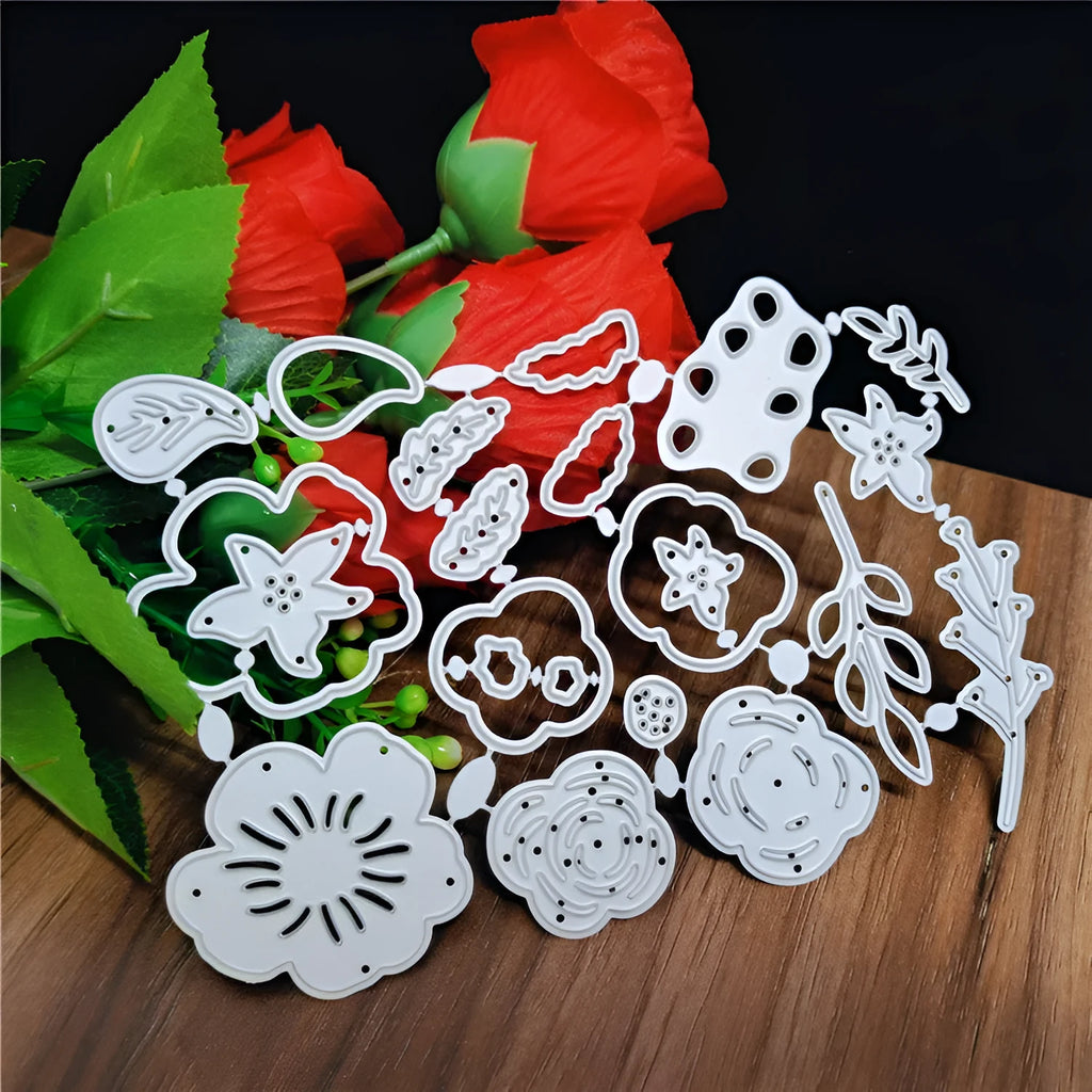 Silver carbon steel flower knife mould for paper cutting measuring 14.3x9.9cm