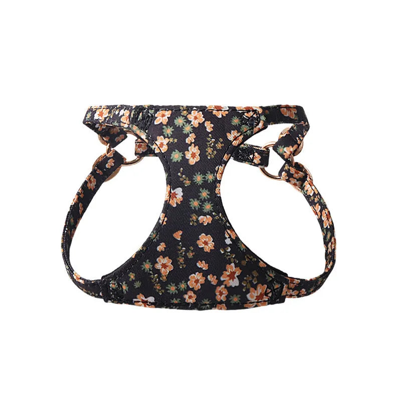 Floral dog harness and leash set in cloth material with single chest back design
