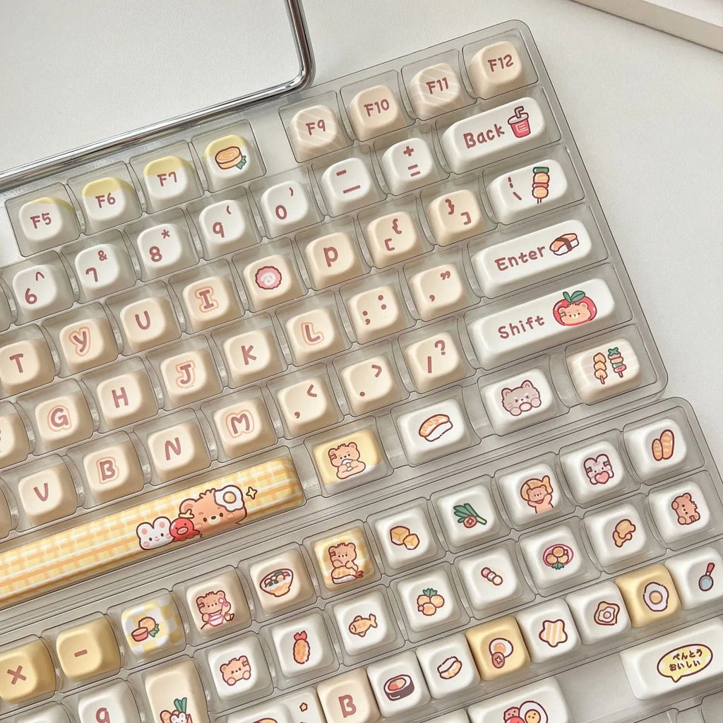 EOA height rabbit bear restaurant themed PBT keycap set with 140 pieces for mechanical keyboard customisation