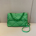 Nylon handbag with chain diagonal cross texture diamond grid, horizontal square shape, available in four colours
