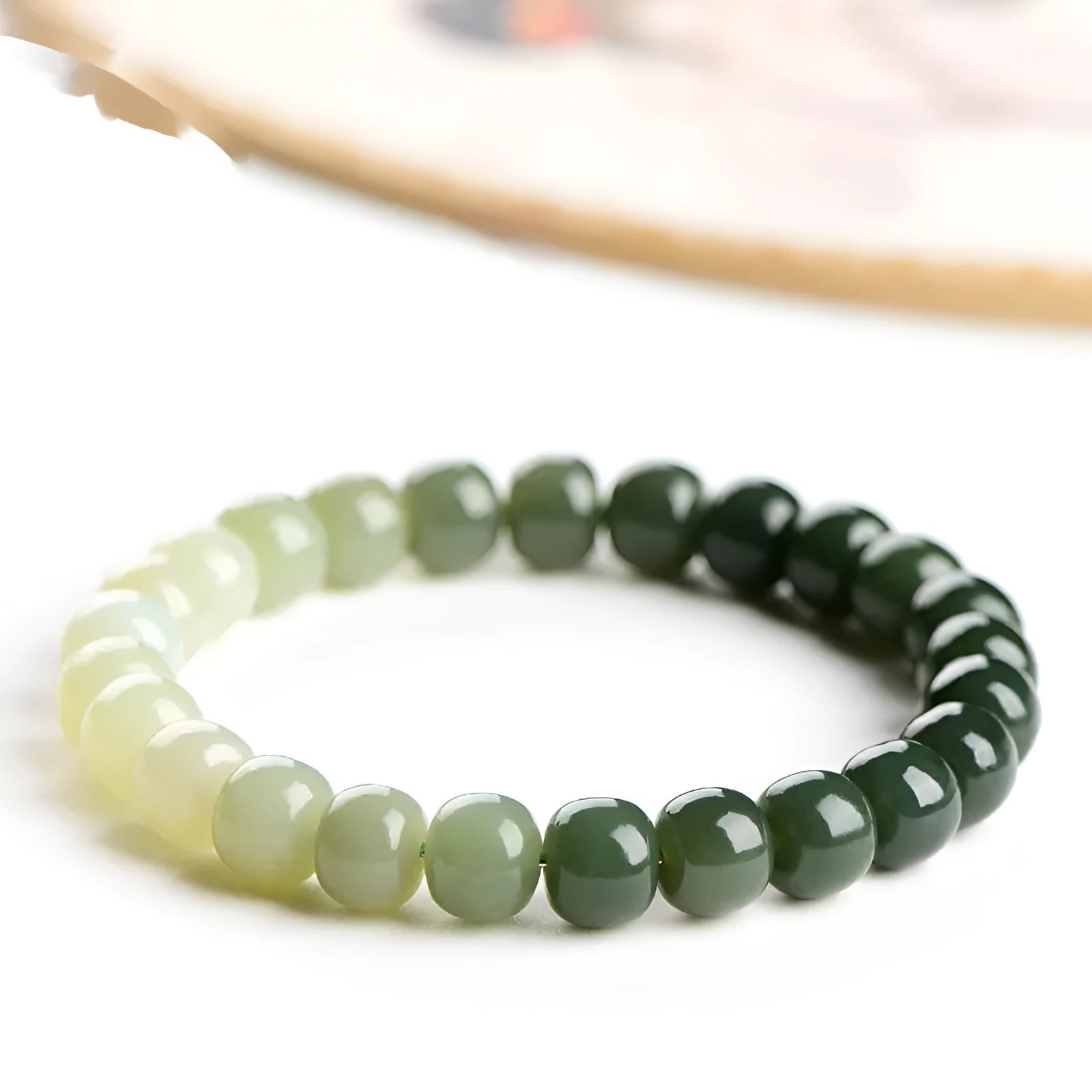 Natural Hetian jade bracelet with sunny water gradient beads in polished finish