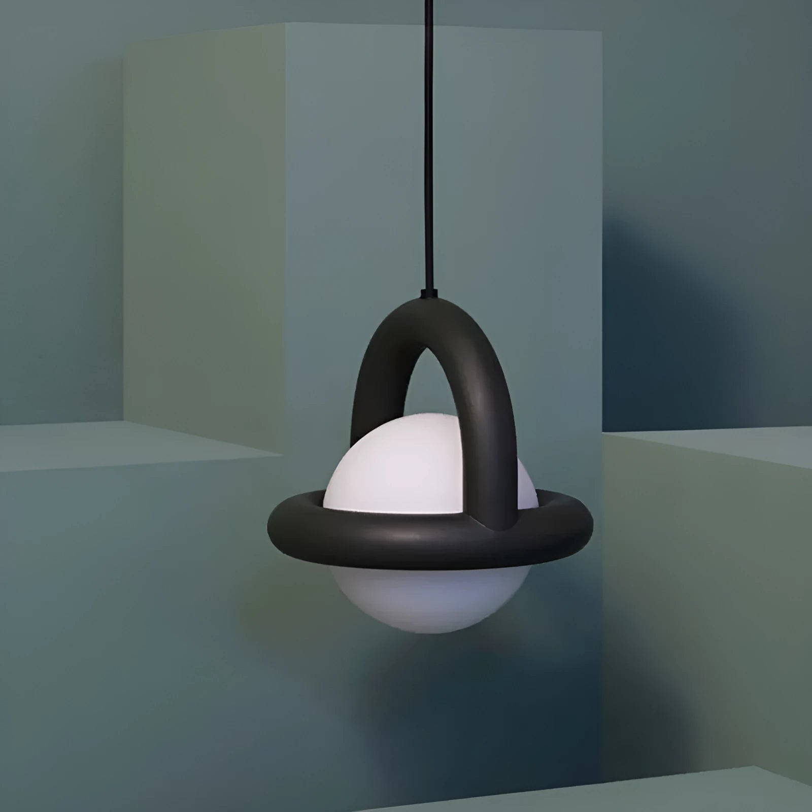 Matte black Nordic hanging pendant bedside lamp with a fabric cord.