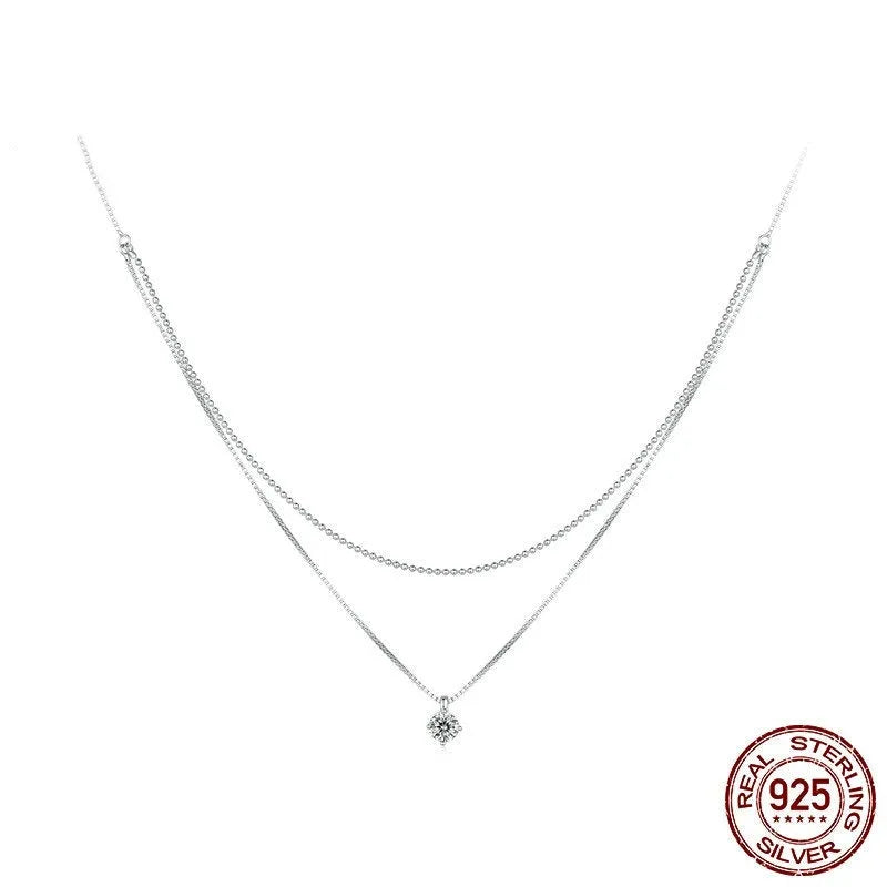 S925 sterling silver double-layer necklace with pearl chain in silver colour