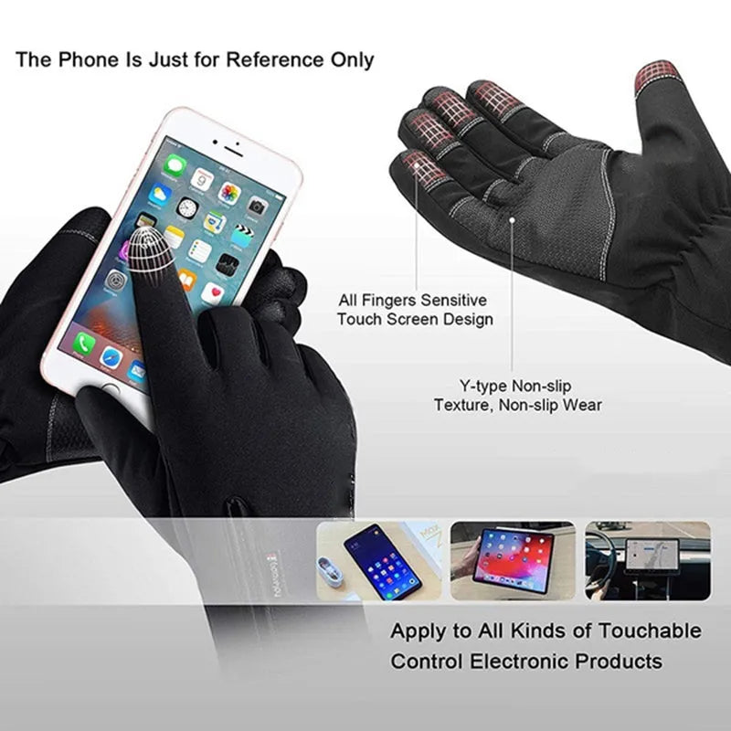 Unisex winter cycling gloves in black or grey with touchscreen, non-slip, waterproof and windproof functions, sizes M to XXL